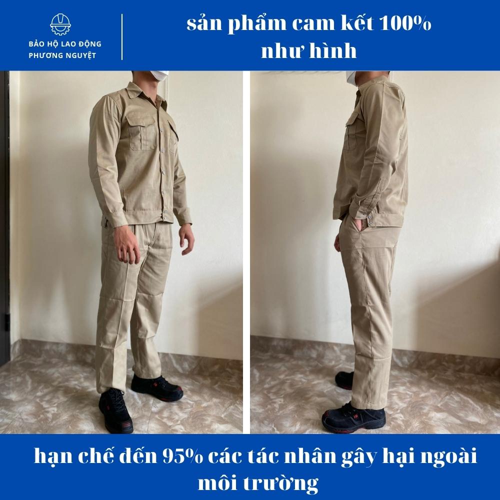 Quần áo bảo hộ lao động màu ghi tối vải kaki 2/1 độ bền cao và thấm mồ hôi tốt không phai màu, không xù, không dão
