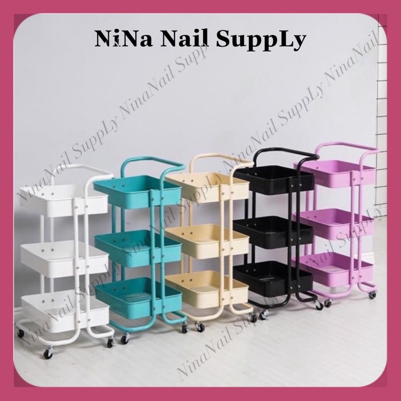 [Mã ICBBACK1219 hoàn 20K xu đơn 0Đ] Xe Đẩy Đựng Đồ Nail , Spa 3 Tầng Có Tay Cầm 100% Thép Không Gỉ Siêu Bền