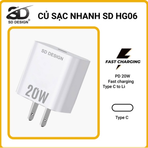 Bộ Củ Cáp Sạc Nhanh 20W SD SENDEM HG06 sạc ổn định an toàn cho điện thoại ip 6 đến 13 pro max