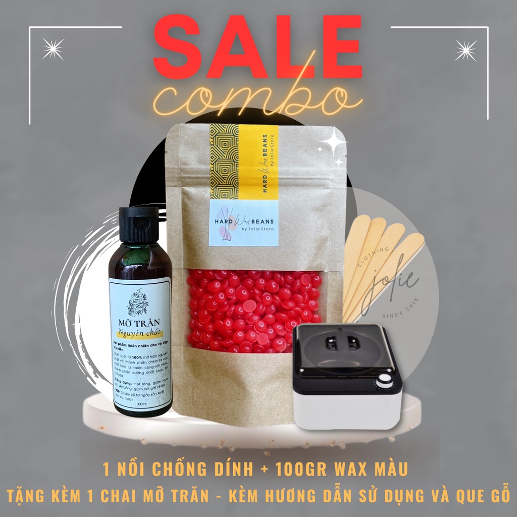 Combo triệt lông sáp wax nóng wax lông, nồi nấu sáp chống dính ceramic tặng mỡ trăn nguyên chất