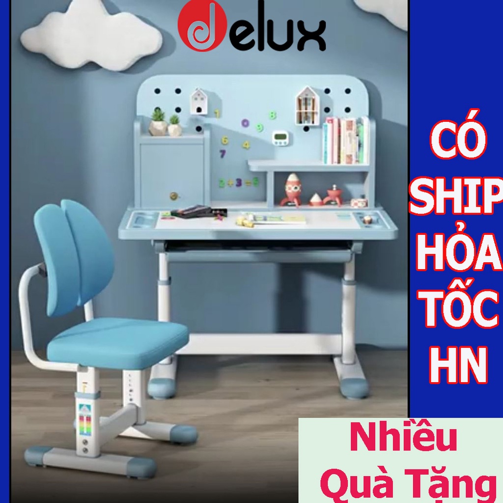 Bàn học sinh Delux A16 có giá sách chống gù chống cận, bàn học thông minh kèm kệ sách phù hợp cho học sinh tiểu học