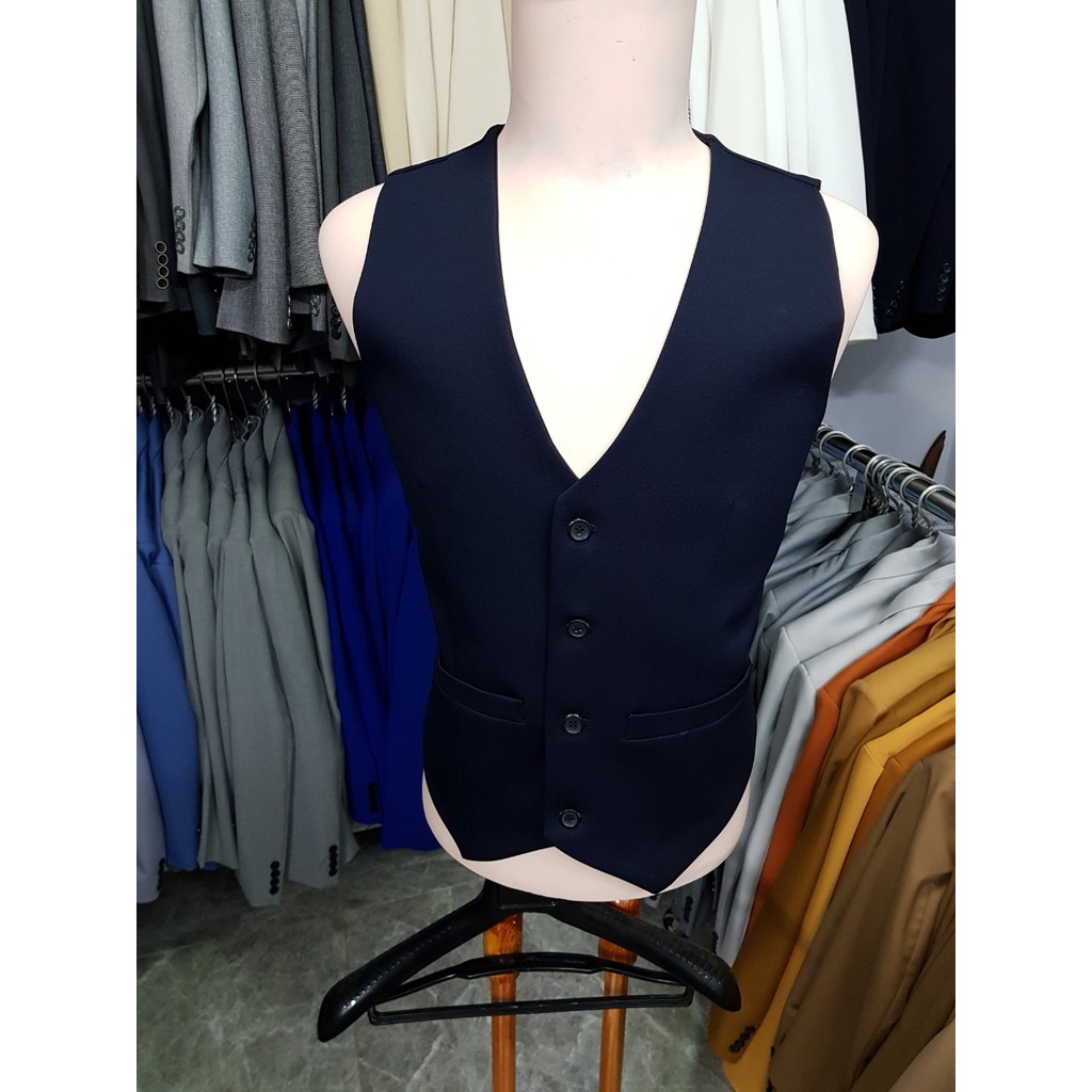 Áo gile nam form ôm body màu xanh đen đậm chất vải dày mịn | BigBuy360 - bigbuy360.vn