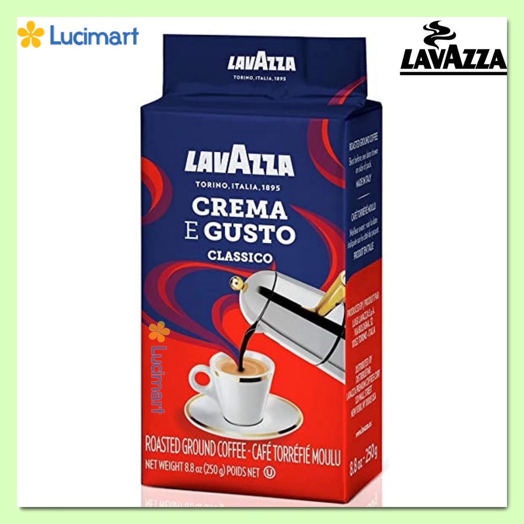 Cà phê Ý Lavazza rang xay sẵn Crema E Gusto Ground Coffee Blend, gói 250 gram [Made in Italy]