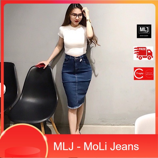 Chân Váy Jeans Bút Chì BigSize Dài Ngang gối 4208 Molijean