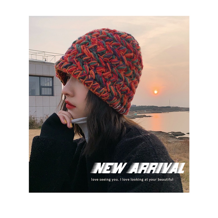 Nón Tai Bèo Đan Len Dày Dặn Màu Sắc Đơn Giản Phong Cách Đường Phố Nhật Bản