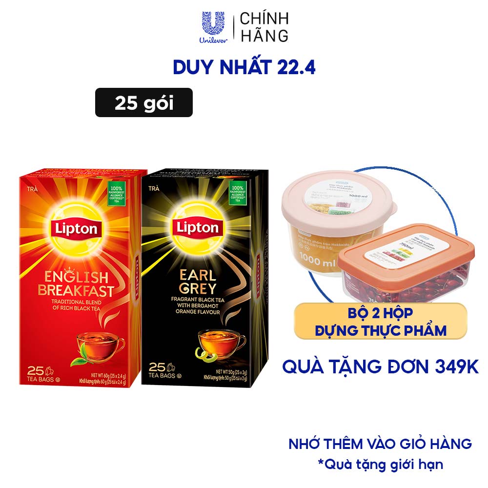 Trà LIPTON Anh Quốc Helium Breakfast (2 - 2.4g x 25 Gói)