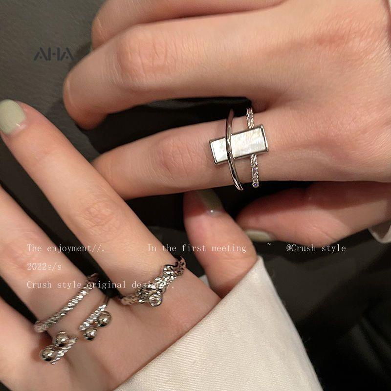Nhẫn AHA official hai lớp đính đá zircon cao cấp thời trang dành cho nữ