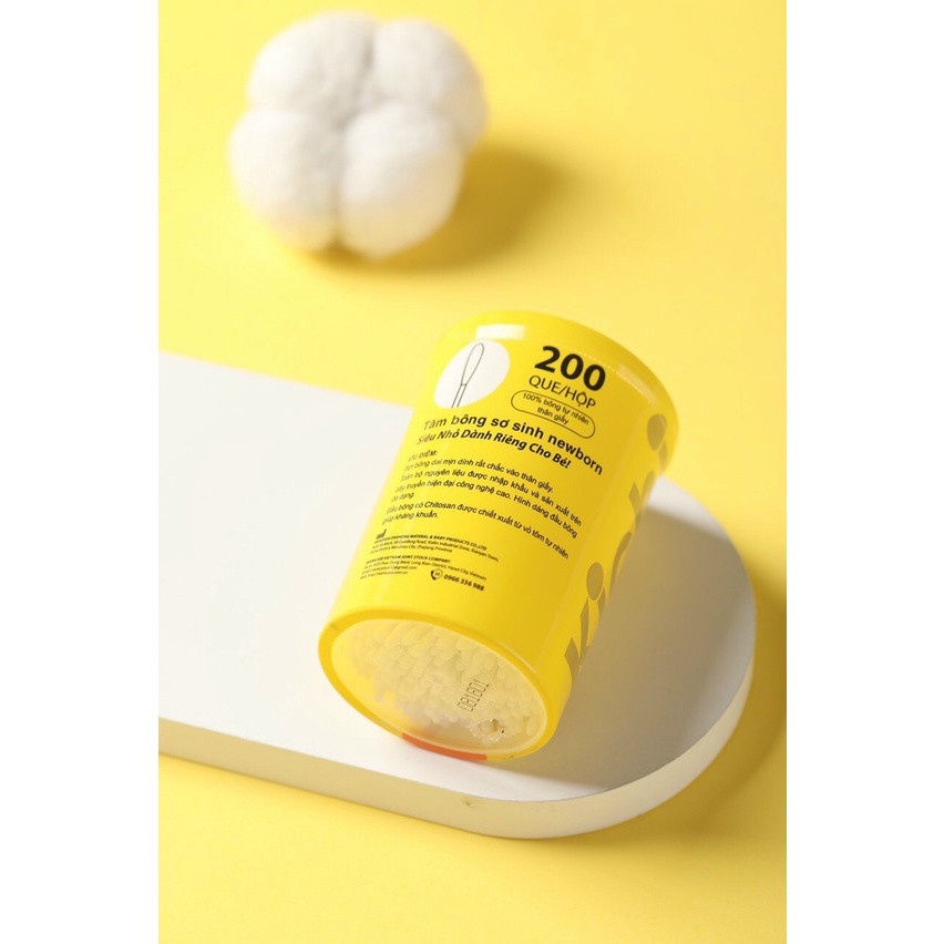 Tăm Bông Sơ Sinh Newborn Hình Hươu Kichilachi Cho Bé, Bông Tăm Tự Nhiên Kháng Khuẩn (Hộp 200 que)
