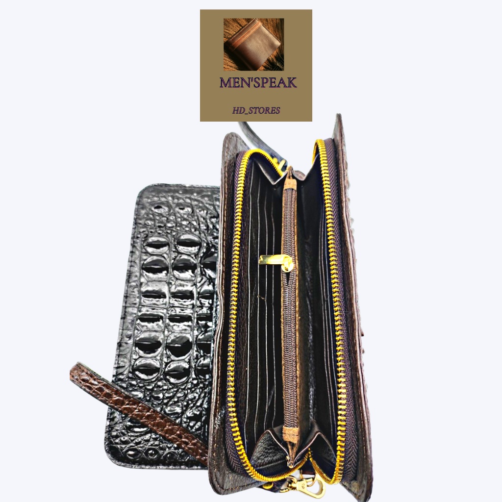 Ví da cá sấu nam, ví cầm tay  da cá sấu 1 khóa.