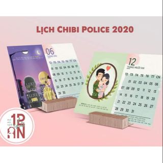 Lịch chibi công an bản đế gỗ