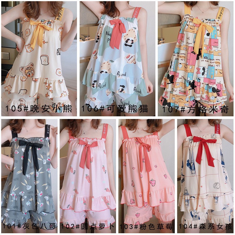 Đồ Ngủ Nữ FREESHIP Bộ Ngủ Áo 2 Dây Cute Siêu Đẹp Siêu Rẻ Hot Hit 2021 Phối Hoạ Tiết Trẻ Trung mã DAY101