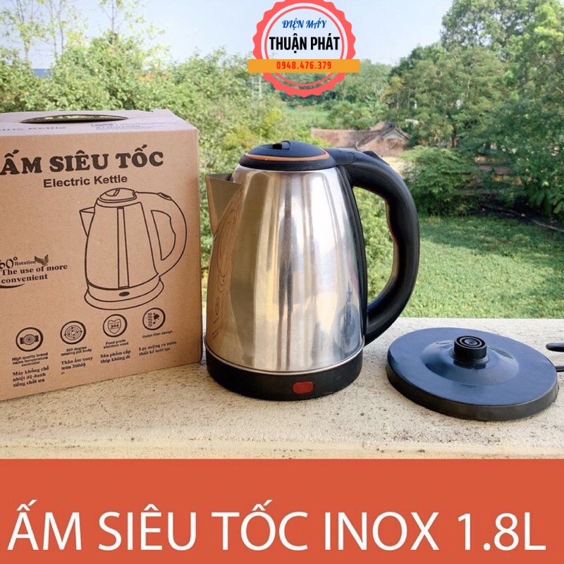 Bình Đun Siêu Tốc ELECTRIC 1L8 Cao Cấp - Thân inox - Đế Xoay - Hàng Chính Hãng