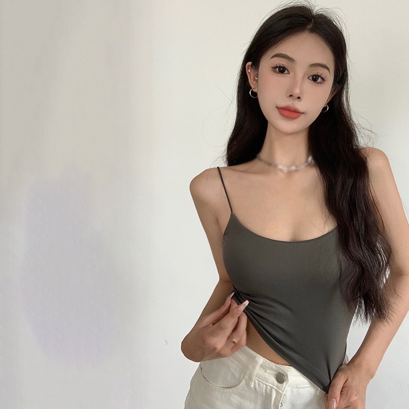 Áo Lửng Hai Dây Có Đệm Ngực Thời Trang Mùa Hè Quyến Rũ Dành Cho Nữ