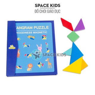 Đồ chơi gỗ giáo dục sách Tangram cho bé, đồ chơi giáo dục thông minh Space Kids