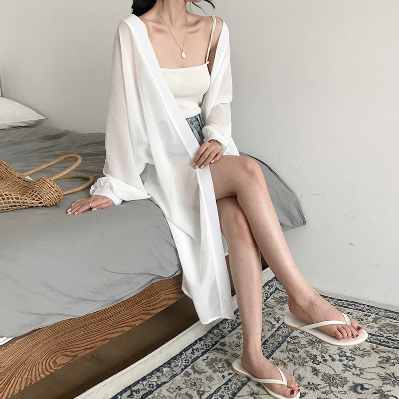 SUXI Áo Khoác Cardigan Chiffon Dáng Dài Chống Nắng Thời Trang Hàn Quốc Cho Nữ