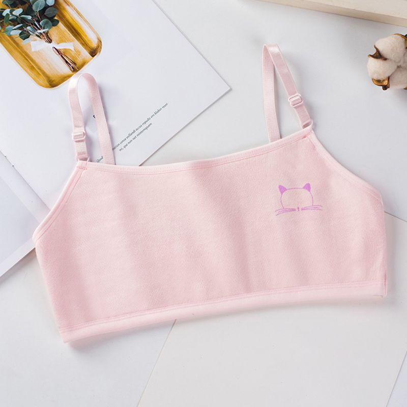 Áo Ngực Cotton Hai Lớp In Họa Tiết Mèo Hoạt Hình Dễ Thương Dành Cho Tuổi Teen