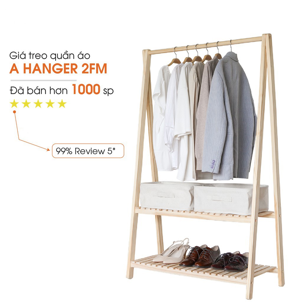 Giá treo quần áo 2 tầng gỗ thông tự nhiên cao cấp Hàn Quốc
