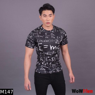 Áo Thun Nam Ngắn Tay Họa Tiết Hoa Văn Toán Học Đen - M147