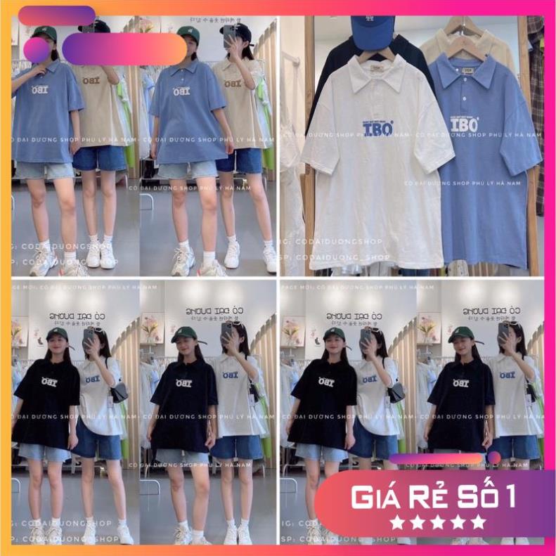 [BIG SALE] Áo thun POLO nữ tay lỡ có cổ phông form rộng freesize unisex mặc đi học, cặp, nhóm, lớp in chữ IBO Ngực