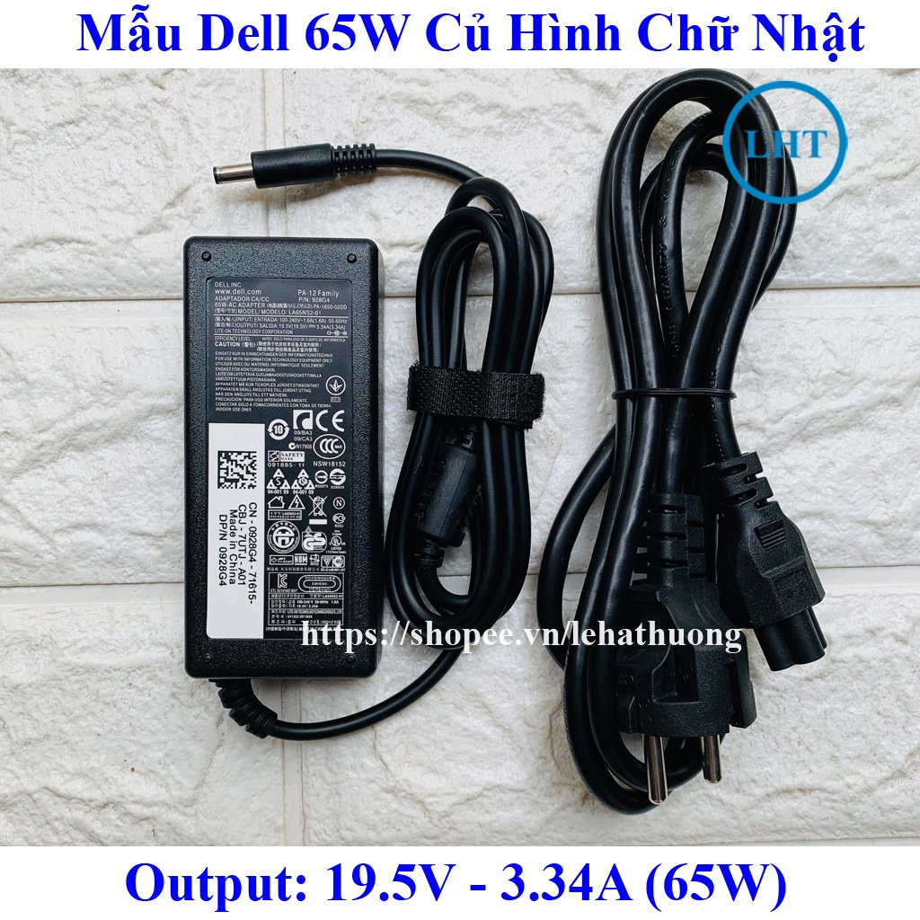 Sạc Laptop Dell Oval 65W - 19.5V - 3.34A - Đầu kim nhỏ 4.5*3.0mm DELL XPS 13 9360 9350 9343 9333 9365 (Dell Ovan 65w)