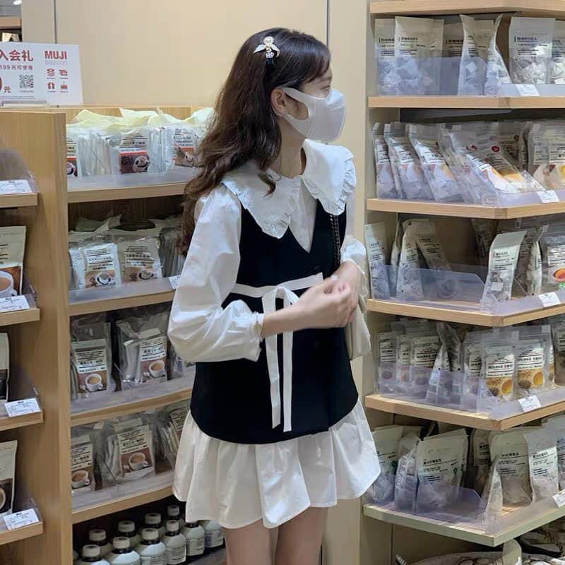 Sét váy kèm áo ghile hottrend phong cách Hàn Quốc dành cho nữ | BigBuy360 - bigbuy360.vn