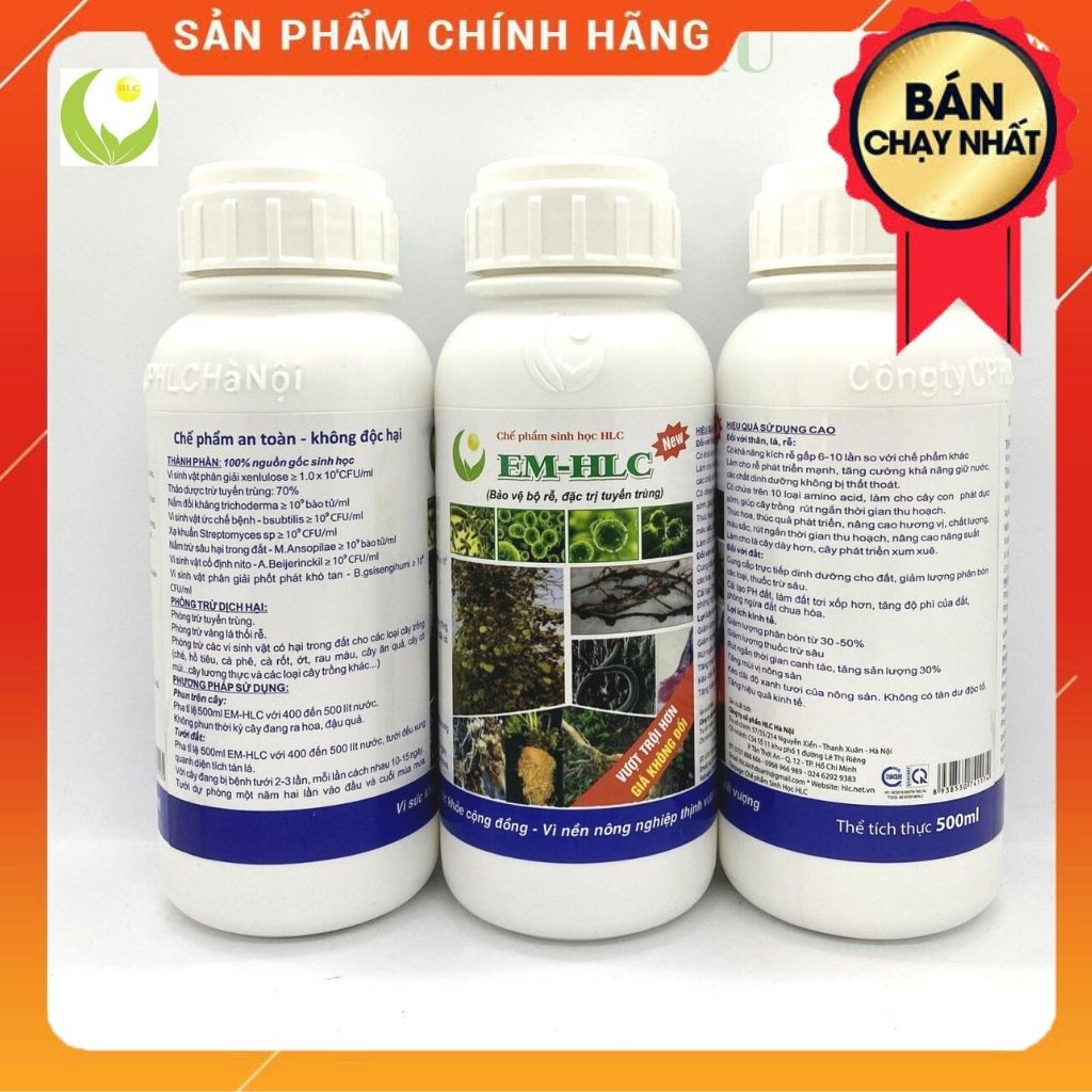 CHẾ PHẨM EM HLC ĐẶC TRỊ TUYẾN TRÙNG - THUỐC ĐẶC TRỊ VÀNG LÁ THỐI RỄ, PHÒNG TRỪ TUYẾN TRÙNG RỄ HẠI CÂY TRỒNG - CHAI 500ML