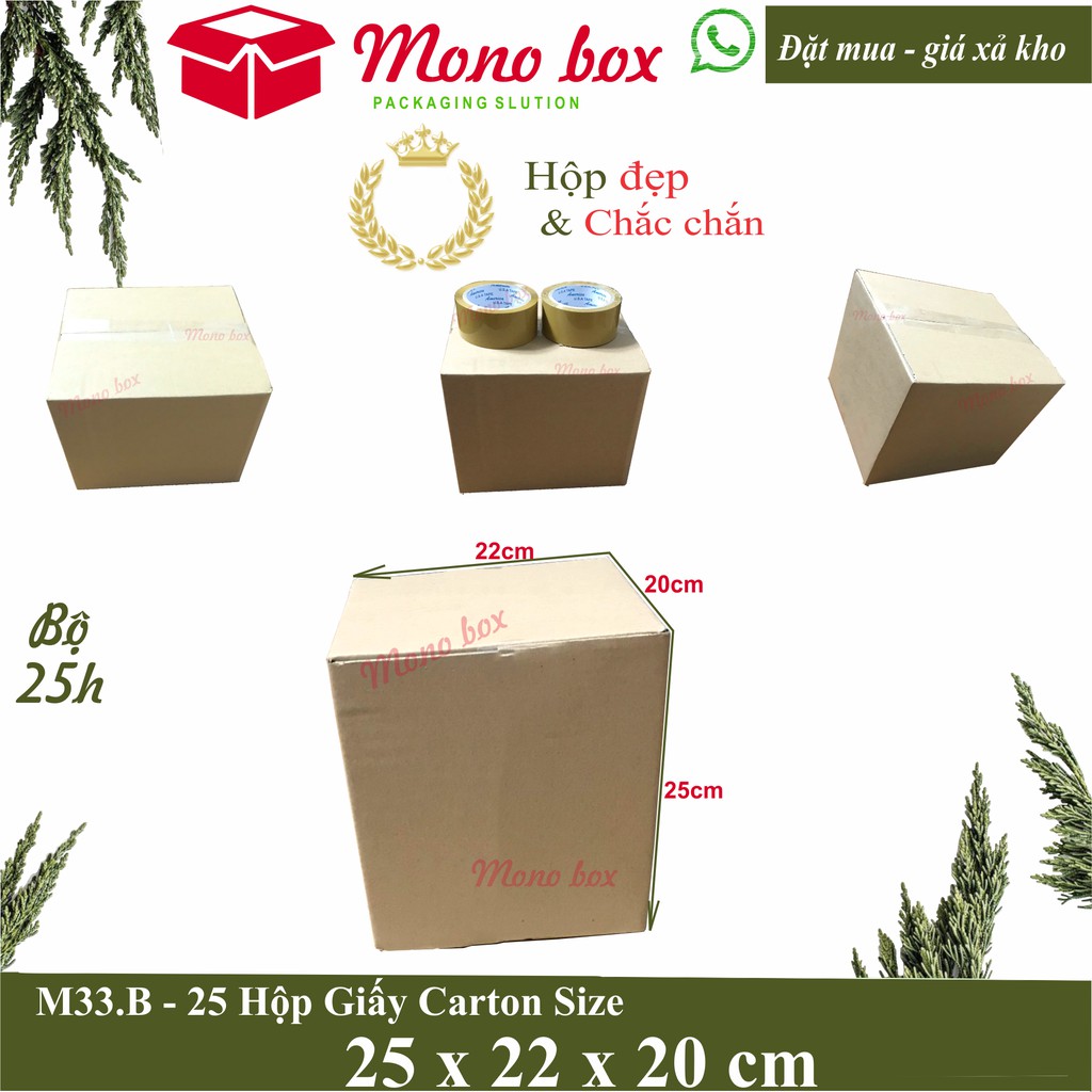 Bộ 25 hộp giấy carton 25x22x20