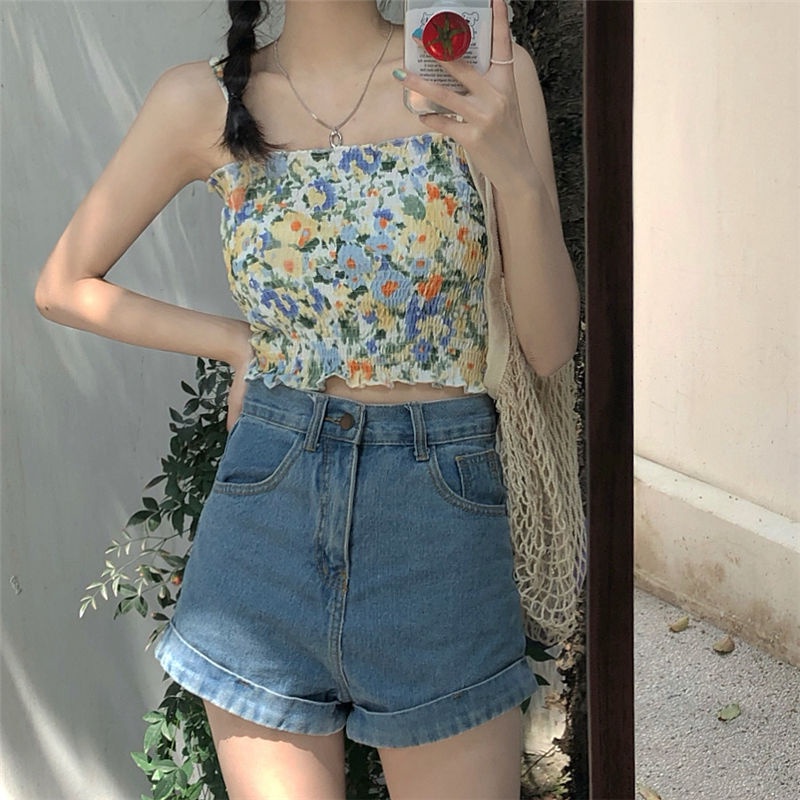 COZOK Áo Voan Hoa Hai Dây Dáng Ngắn Dễ Phối Đồ Cho Nữ