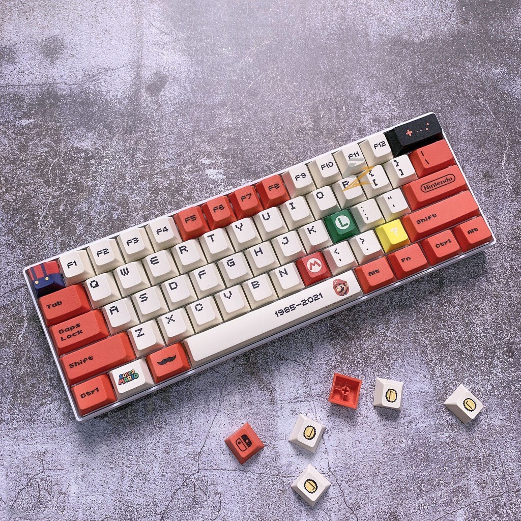 Keycap Cho Bàn Phím Cơ Retro Mario Thick PBT, In Dyesub 128 Phím Cherry Profile Của EZ