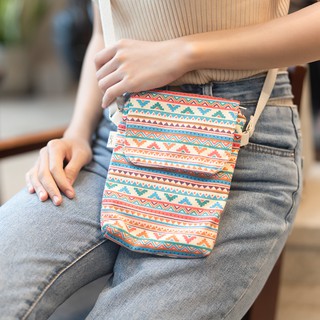 Túi đeo chéo nữ handmade họa tiết thổ cẩm sắc màu, gồm 2 ngăn, có khóa kéo - TDC01