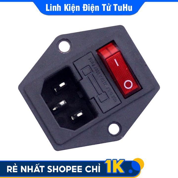 Jack Cắm Âm 3 Chân Có Cầu Chì Công Tắc Nguồn Có Đèn Báo