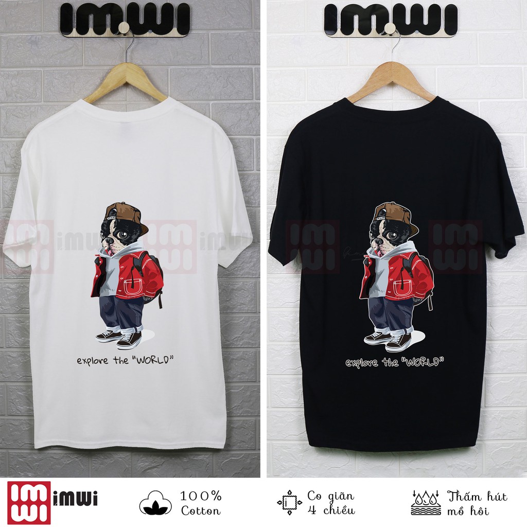 Áo thun cổ tròn TS2106345 in họa tiết Chó PUG vải Cotton 100% - Co giãn 4 chiều - Hàng cao cấp