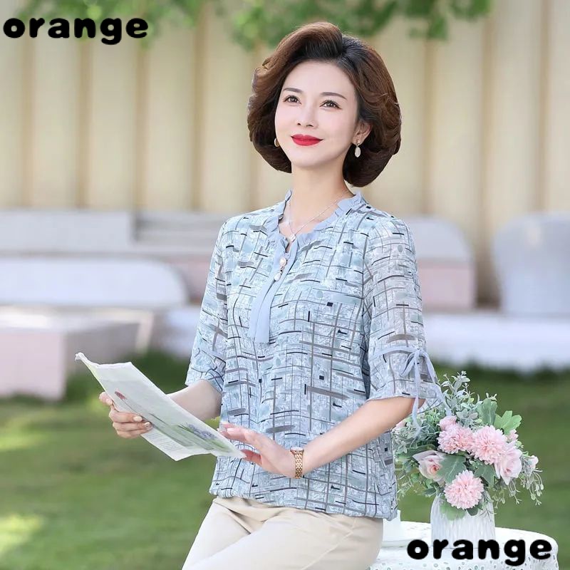 Áo Sơ Mi Chiffon Tay Ngắn Dáng Rộng Phong Cách Hàn Quốc Thời Trang Mùa Hè 2022 Cho Nữ Trung Niên