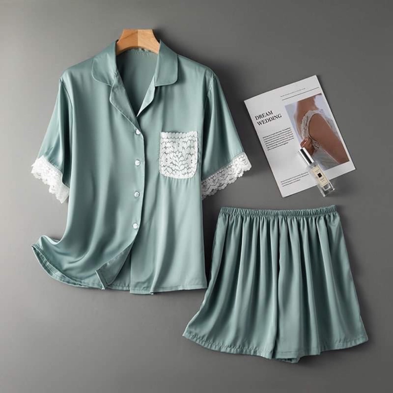 Bộ Pijama lụa Latin pháp nữ cộc tay quần đùi hàng cao cấp | BigBuy360 - bigbuy360.vn
