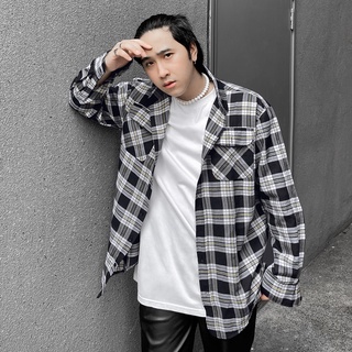 Áo Sơ Mi Flannel Màu Đen Sọc Trắng
