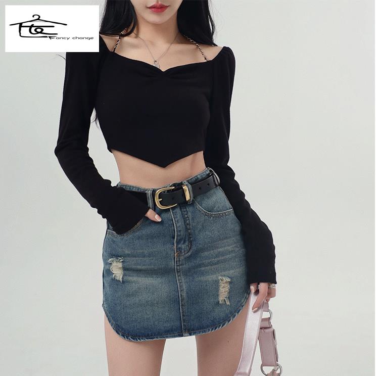 Áo thun ôm dáng thiết kế dây xích thời trang mùa xuân gợi cảm phong cách mới cho nữ