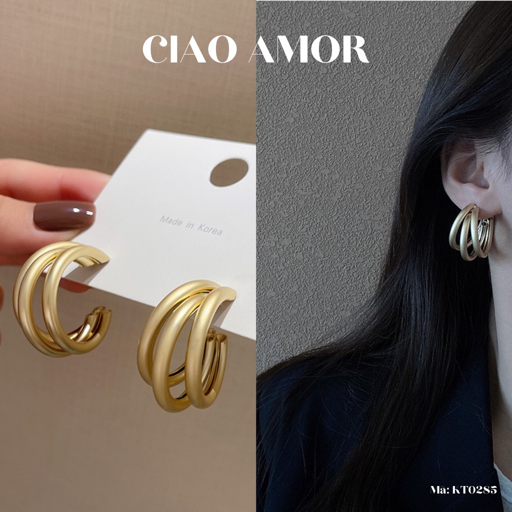 Khuyên tai nữ, bông tai vòng tròn 3 lớp hot trend Trang sức Ciao Amor - KT0285