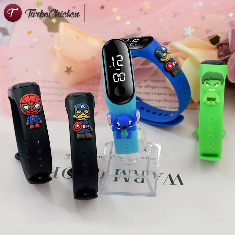 Đồng hồ đeo tay kỹ thuật số màn hình LCD siêu anh hùng/ hoạt hình đơn giản chống thấm nước thời trang