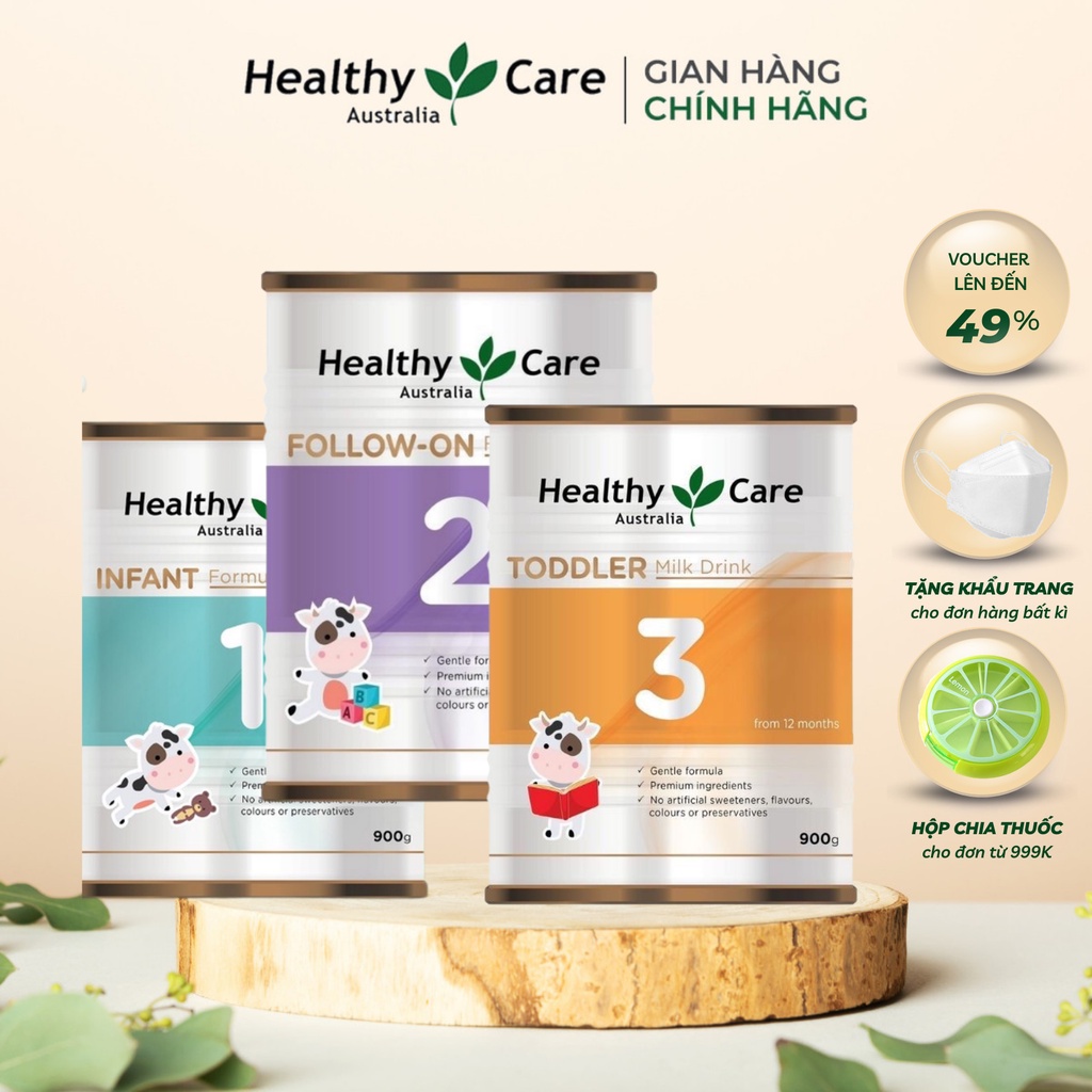 Combo sữa bột phát triển thể lực, trí não toàn diện Infant Formula Healthy Care trọn bộ sữa số 1 2 3