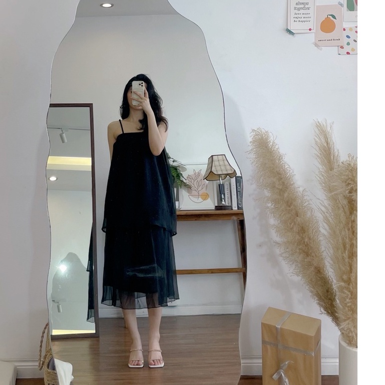 Set áo + chân váy voan 2 lớp màu đen SH13SK1 - LISSOME