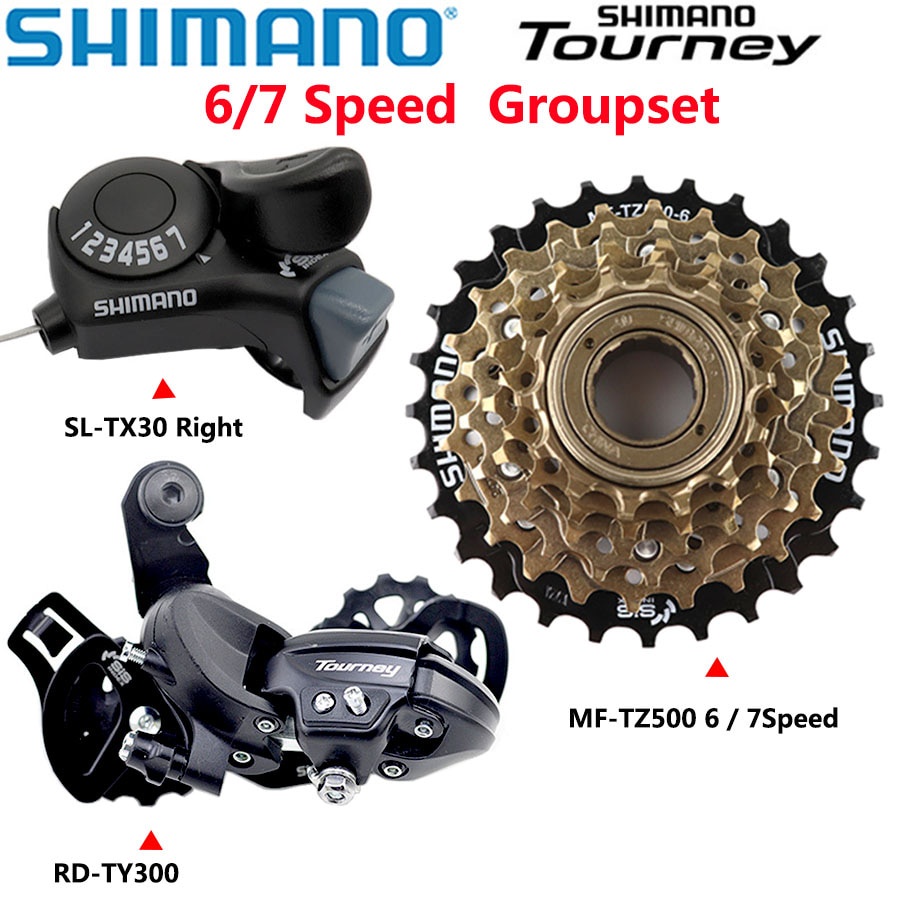 Shimano Tourney 6v 7v Groupset 6 / 7 Speed SL TX30 shifters RD TY300 Derailleur phía sau MF TZ500 Freewheel cho MTB Phụ tùng chính hãng