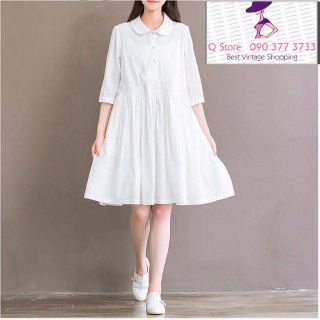 Đầm Babydoll trắng cổ peter pan