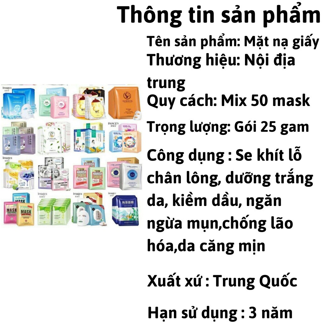 Combo 50 mặt nạ dưỡng da cao cấp nội địa trung mask cấp ẩm se khít lỗ chân lông sáng da giảm mụn