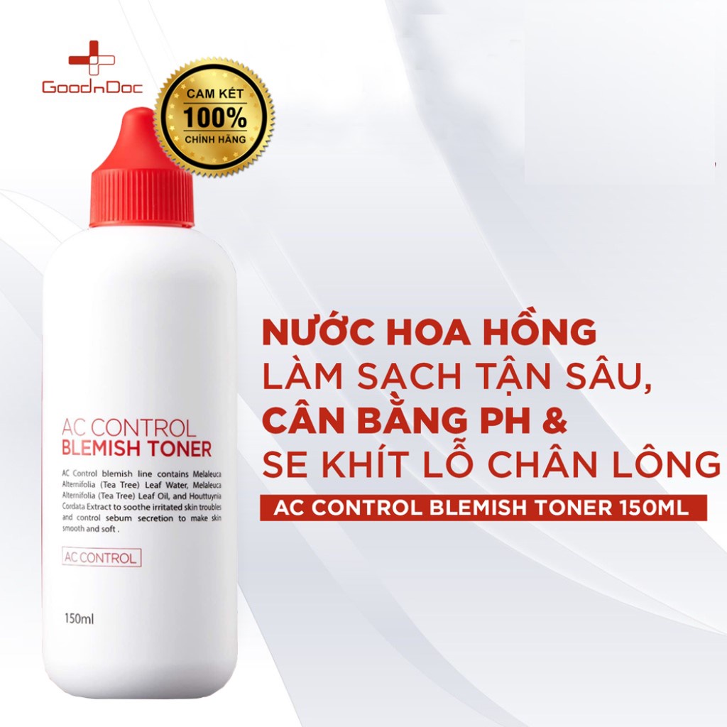 Toner Goodndoc AC Control Blemish Nước cân bằng tẩy da chết AHA + BHA cho da mụn, da thâm sạm 150ml