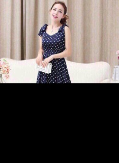 Đầm maxi chấm bi nơ vai eo thun siêu xinh