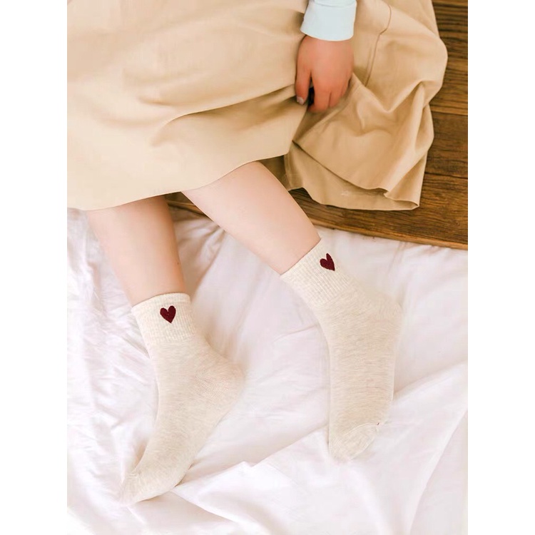 Set 5 đôi tất cao cổ hình trái tim combo túi 5 đôi đủ màu T006