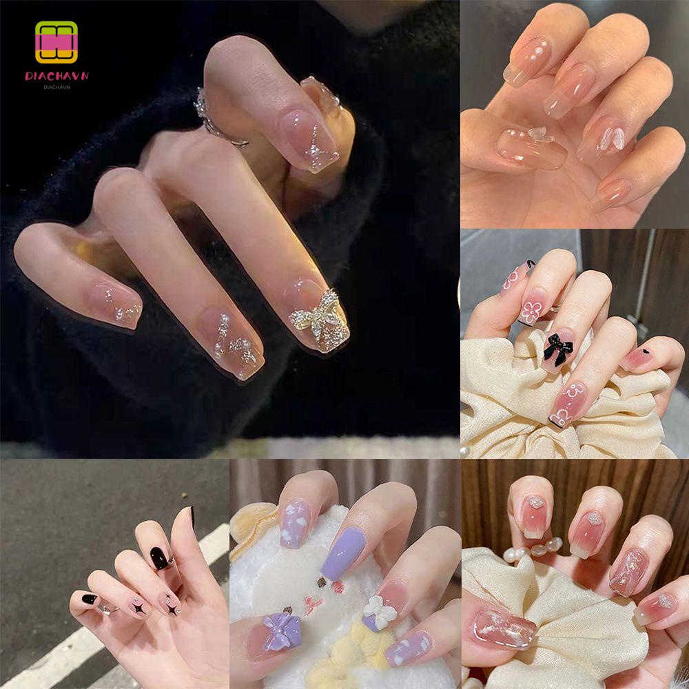 Hộp 24 Móng Tay Giả Ngắn / Tròn / Vuông Có Thể Tháo Rời