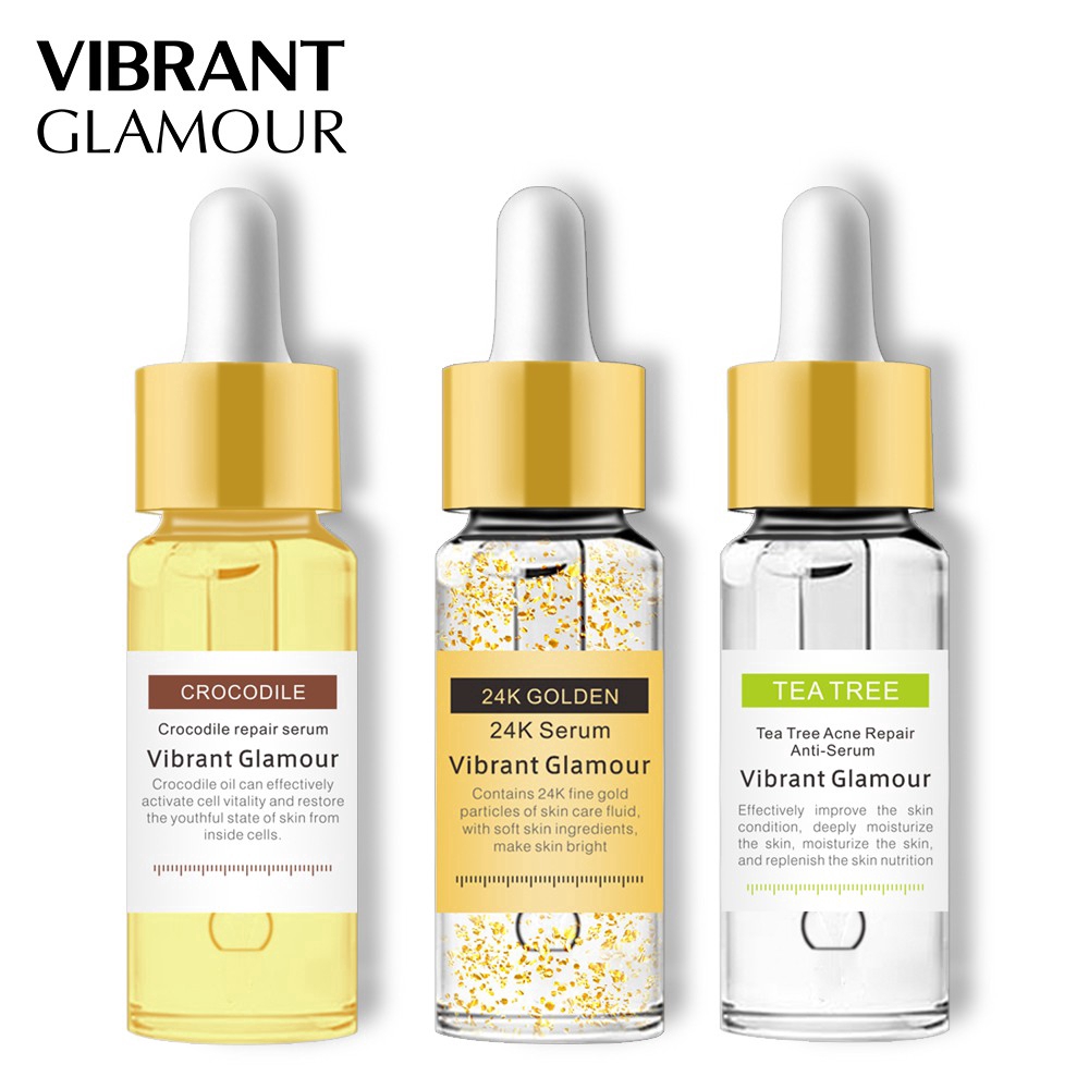 Set 3 serum 24k làm săn chắc da + serum phục hồi da cá sấu 15ml + serum hỗ trợ giảm mụn chàm cây trà 15ml Vibrant Glamour