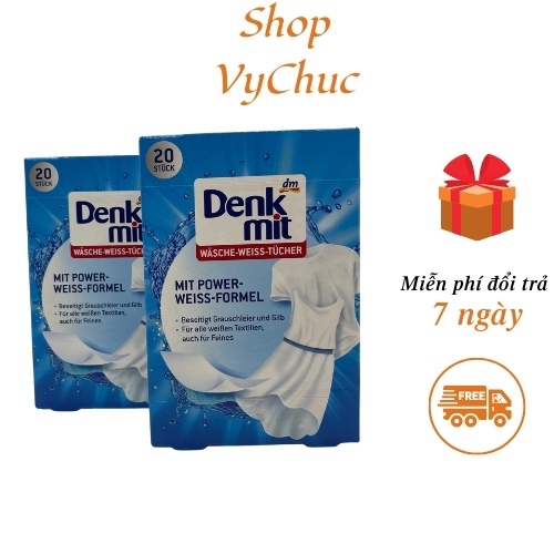 Tẩy Trắng Quần Áo Denkmit Wasche Weiss Tucher 20 miếng, làm trắng quần áo xỉn màu, hiệu quả, hàng nội địa Đức