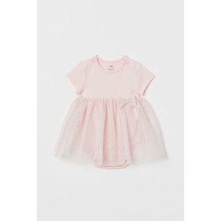 Body váy HM bé gái màu hồng phấn, body chip, chân váy lưới tutu óng ánh , có ảnh thật, organic cotton